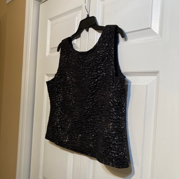 R&M Richards Black Glitter Shimmer Sleeveless Evening Tank Top Size L Large - Picture 8 of 9